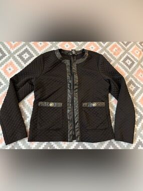 Soho Apparel Black Quilted Jacket with Faux Leather Trim